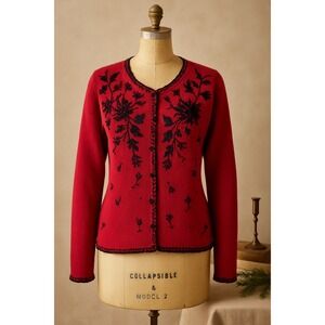 Vintage Tiara International Beaded Embroidered Cardigan Sweater Christmas Small